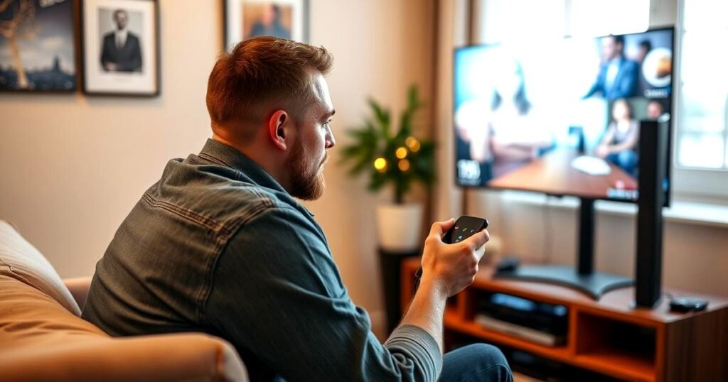 En person som ser på TV med en IPTV-mottaker